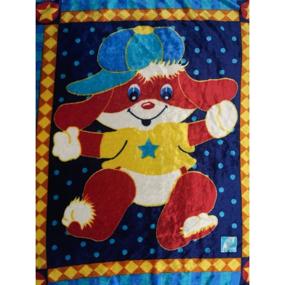 NovaTex Vintage Baby Plush Blanket Vibrant Red Floppy Ear Dog Puppy & Blue Hat
